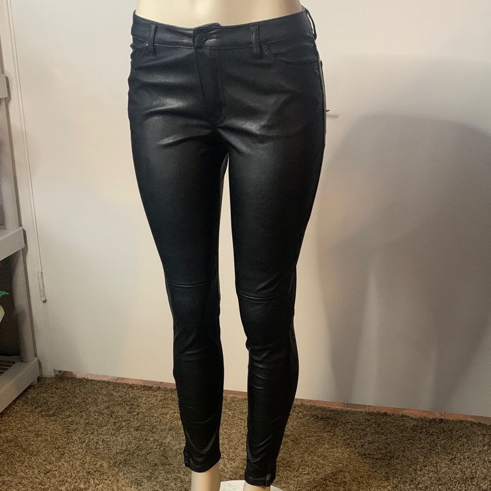 HM LOGG Black Faux Leather Skinny Ankle Zip Pants Black